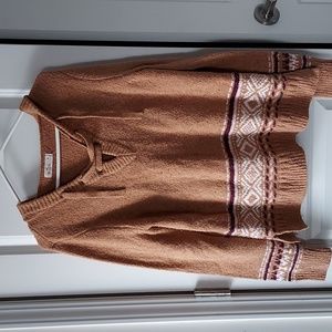 Hollister long sleeve hooded sweater brown w/white and maroon print on sleeves m